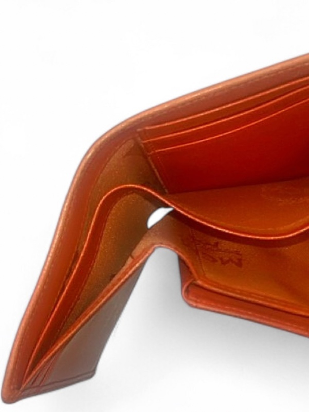 MCM Orange Saffiano Leather Trifold Wallet Logo Charm - Picture 10 of 12
